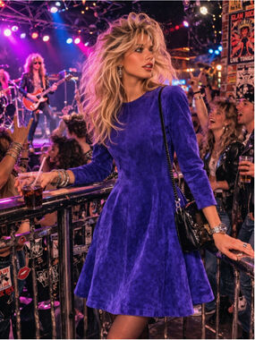 VTG Suede Leather Dress Women 8 Brettons 80s 90s Fit Flare Nostalgic Rock Purple